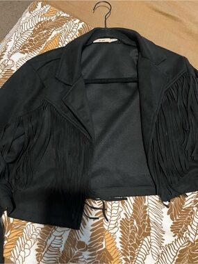 Mi Ami Black Cropped Fringe Jacket